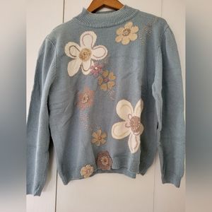 Alfred Dunner Blue Flower Sweater Sz XL